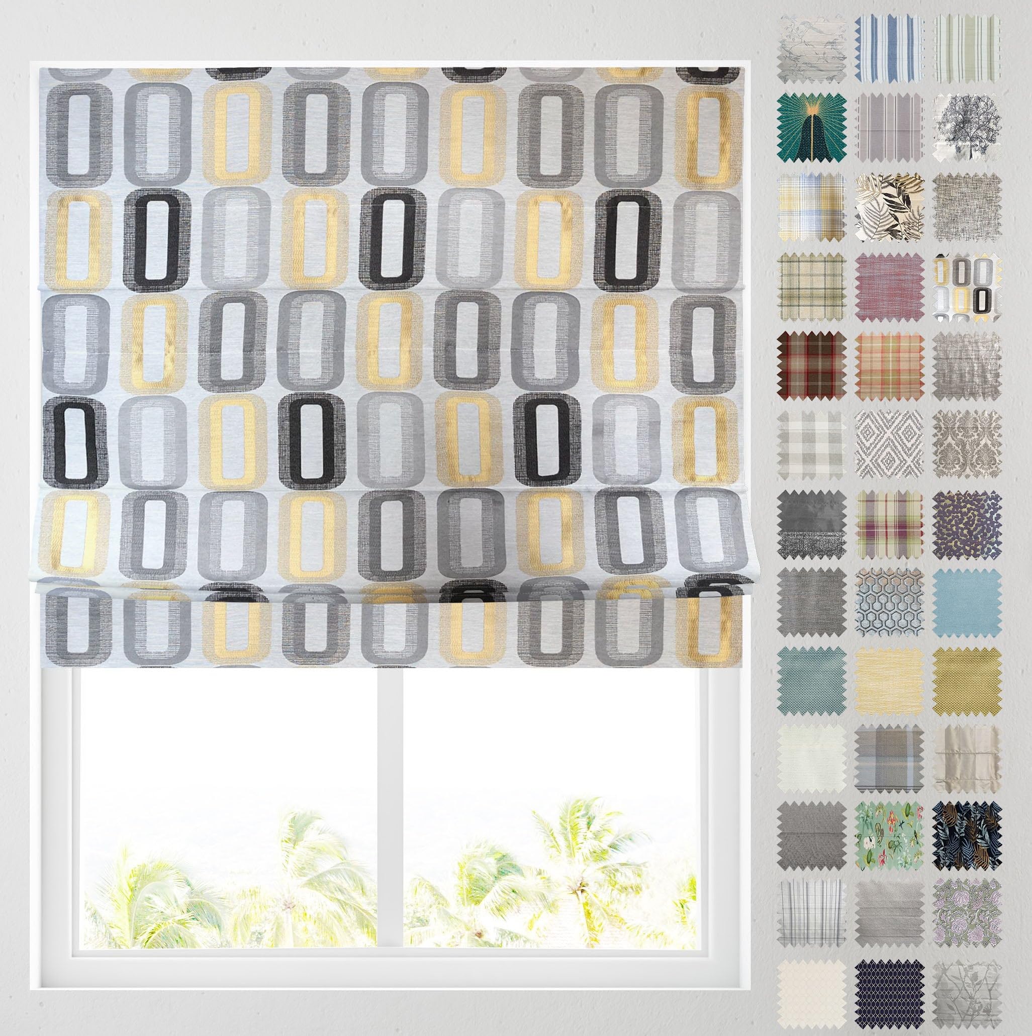 Barnes Blinds - Patterned Roman Blinds, Fully Lined, Custom Sizing Available - Durable Fittings Easy Fit (Grey Ochre Ellipse 153cm)