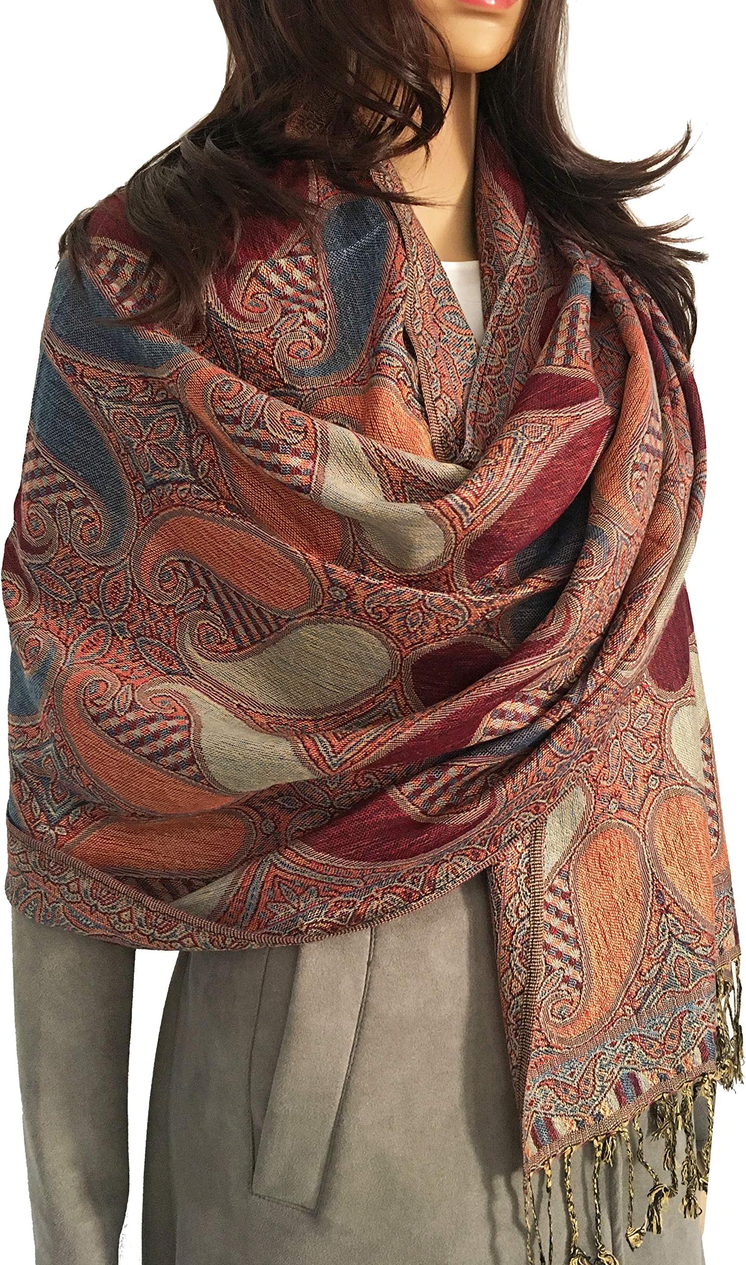 The Accessory Co.Women Pashmina Scarf Shawl Wrap - Large Long Paisley Floral Rainbow Ladies Scarves, Wearable Blanket Scarf, Womens Winter Scarfs, Indian Shawl Wedding Evening Stole, Head Scarf Neck