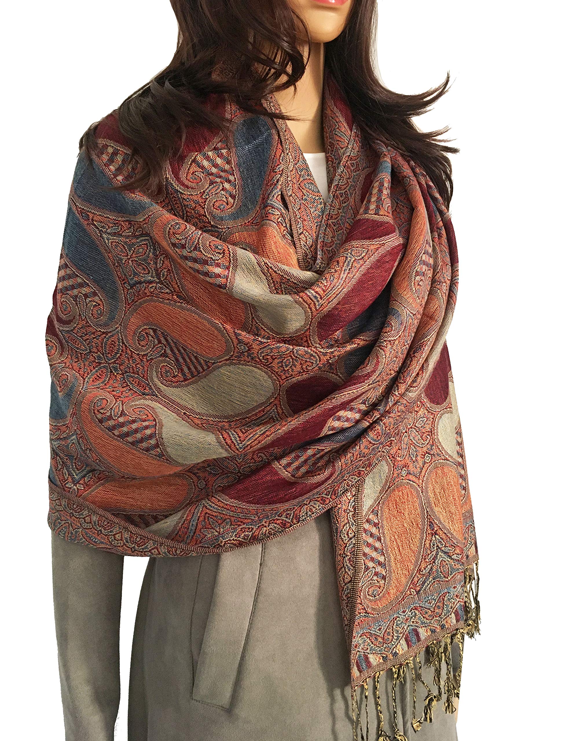 The Accessory Co.Women Pashmina Scarf Shawl Wrap - Large Long Paisley Floral Rainbow Ladies Scarves, Wearable Blanket Scarf, Womens Winter Scarfs, Indian Shawl Wedding Evening Stole, Head Scarf Neck