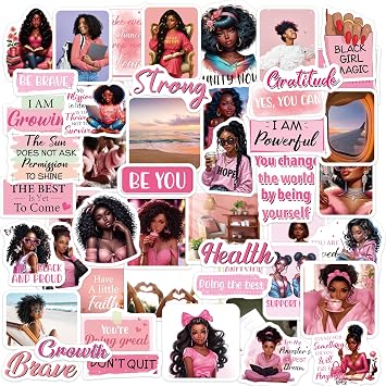 Black Girl Vision Board Stickers, 50 Pcs Pink Affirmation Prayer Vision Boards Supplies for Women, Inspirational Sticker Decals for Journal Scrapbook Planner Laptop, Faith Gifts for Adults Girls