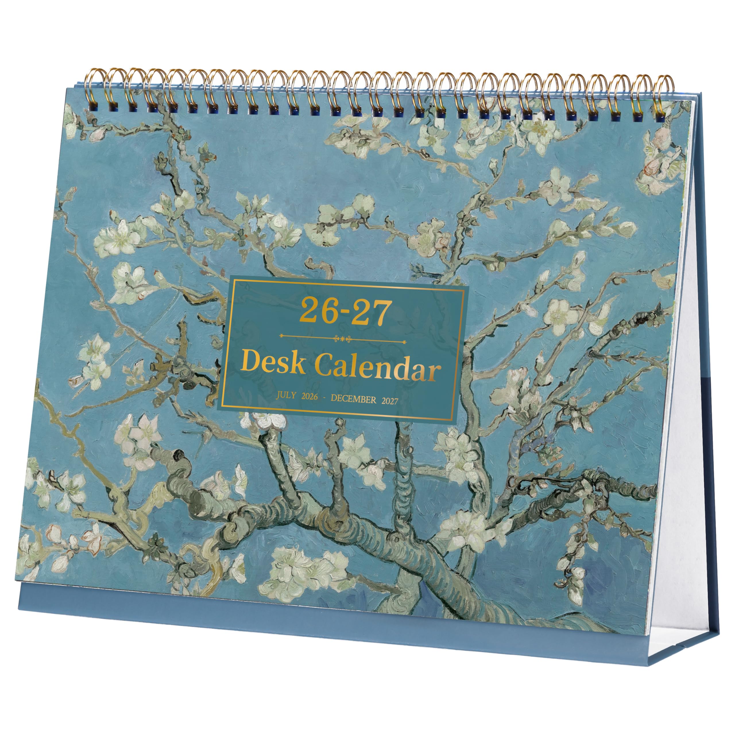 Desk Calendar 2026-2027 - Calendar 2026 2027 from July. 2026 to Dec. 2027, Desktop Calendar 2026-2027 with Holiday Reminders, Monthly Memo & Large Unruled Blocks, 25 x 20.5 x 8 cm - Almond Blossom
