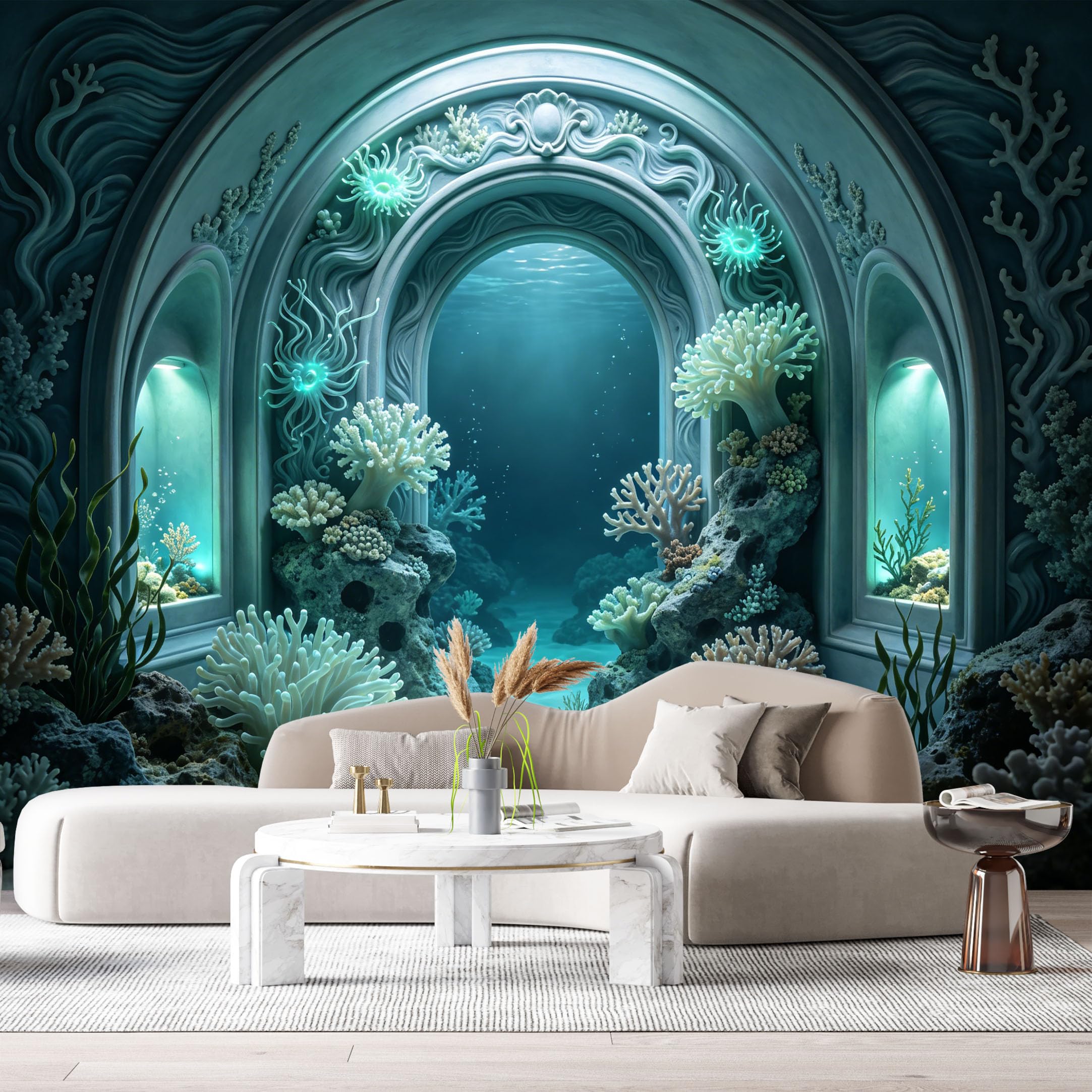 Custom Size Wall Murals Ocean Marine Coral Reef Underwater Arch 3D Trompe L'Oeil SelfAdhesiveWall Fabric Removable Wallpaper Wall Decor for Living Room Bedroom Bathroom