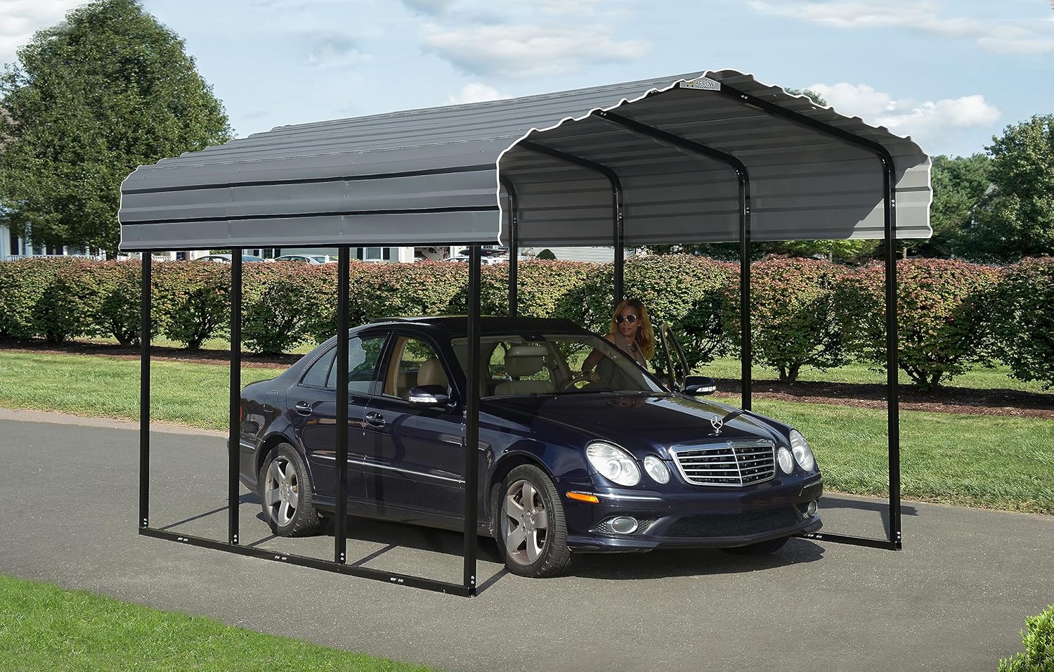 Arrow Carports Galvanized Steel Carport, Compact Car Metal Carport Kit, 10' x 15' x