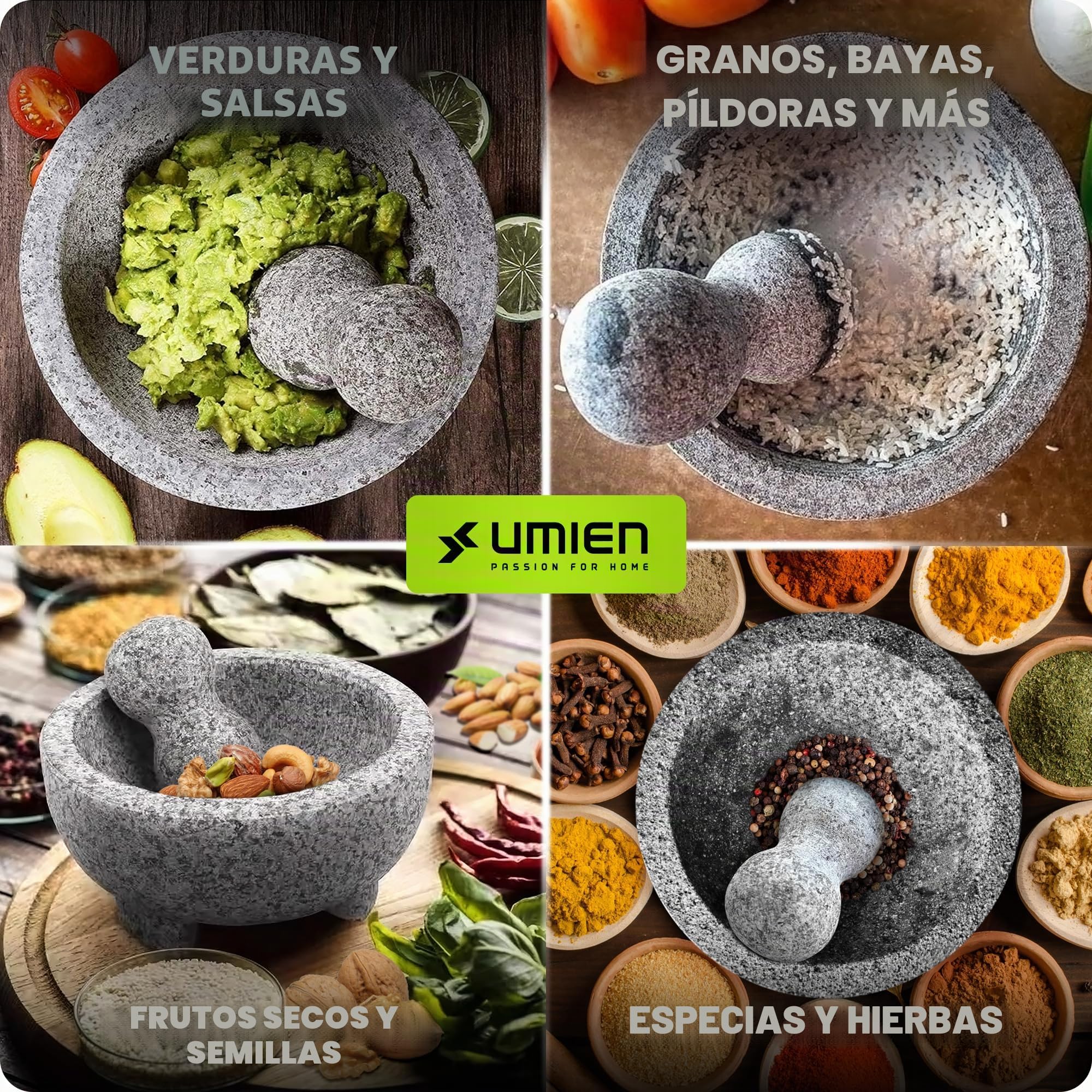Granite Mortar and Pestle Set guacamole bowl Molcajete 8 Inch - Natural Stone Grinder for Spices, Seasonings, Pastes, Pestos and Guacamole - Extra Bonus Avocado Tool Included