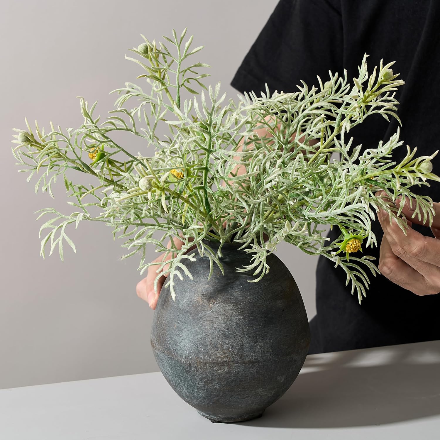 Ceramic Flower Vase, 6.22 Inch Rustic Farmhouse Vase Home Decor, Handcrafted Vintage Pottery Vase, Small Terracotta Vases for Living Room, Table, Shelf, Fireplace - Black Bronze - Image 6