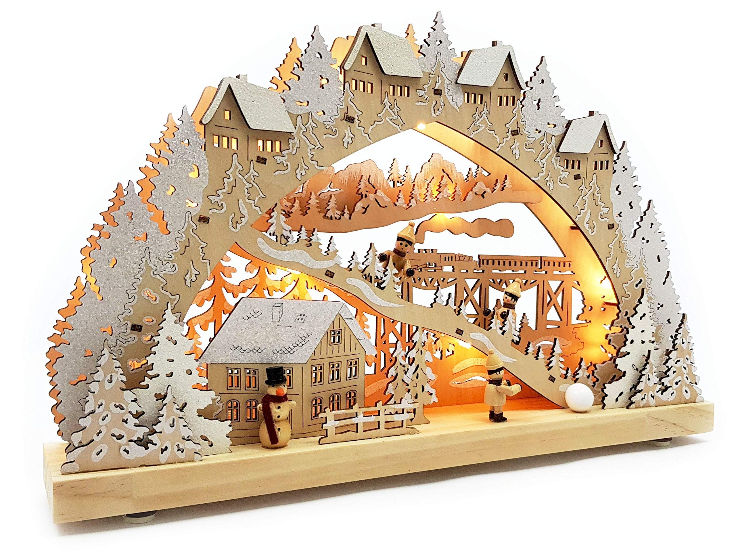 Echtholz LED Schwibbogen mit Timer Winterlandschaft Original Wichtelstube Kollektion Leuchter Schwippbogen Lichterbogen