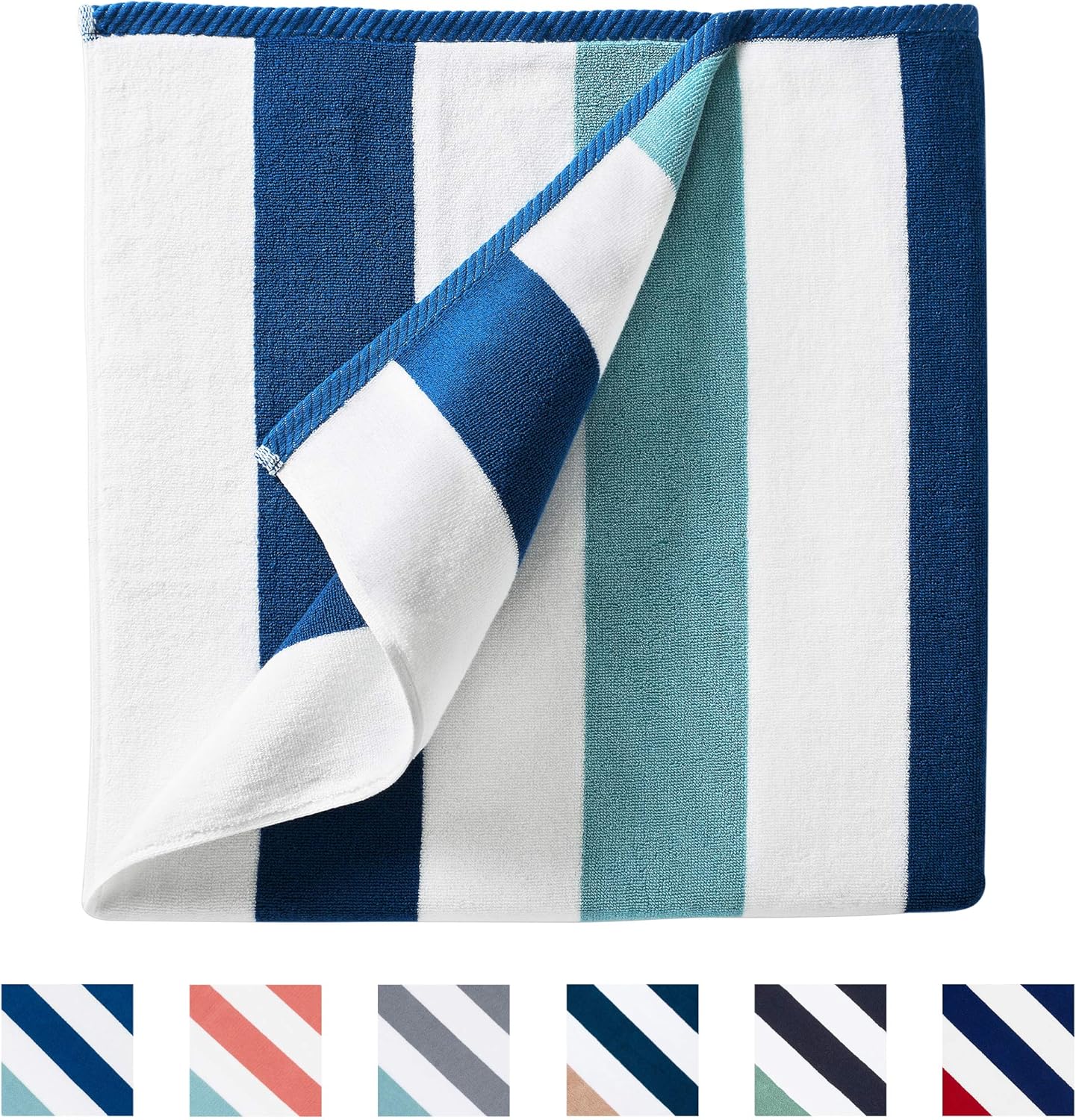 Oversize Plush Cabana Towel by Laguna Beach Textile Co | 1 Classic, Beach and Pool House Towel… (Ocean Blue & Almond) : Home & Kitchen