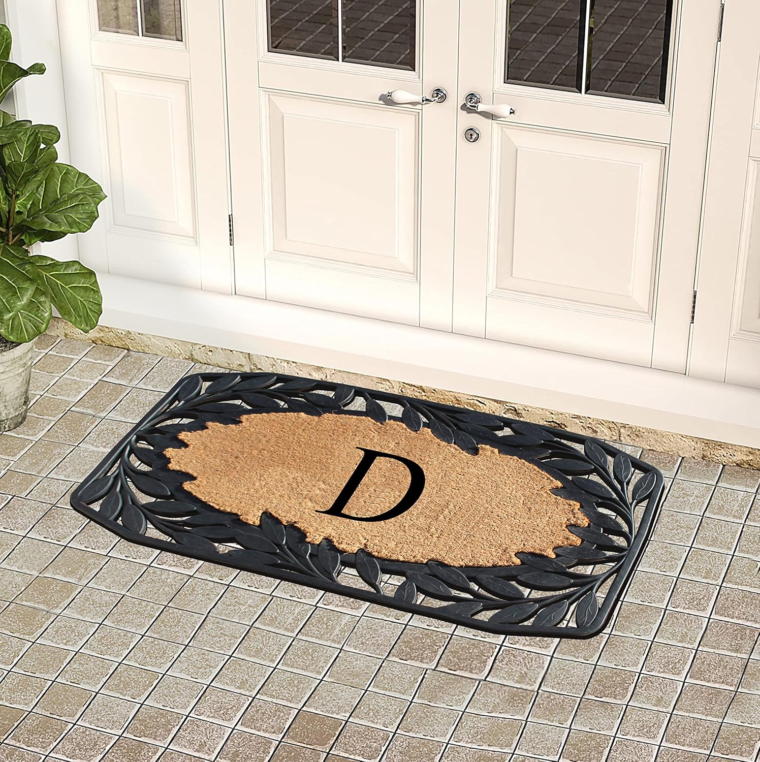 A1HC Natural Coir Monogrammed Door Mat For Front Door, 23x38, Anti-Shed Treated Durable Doormat for Outside Entrance, Heavy Duty, Thin Profile, Easy to Clean, Long Lasting, Front Door Entry Doormat