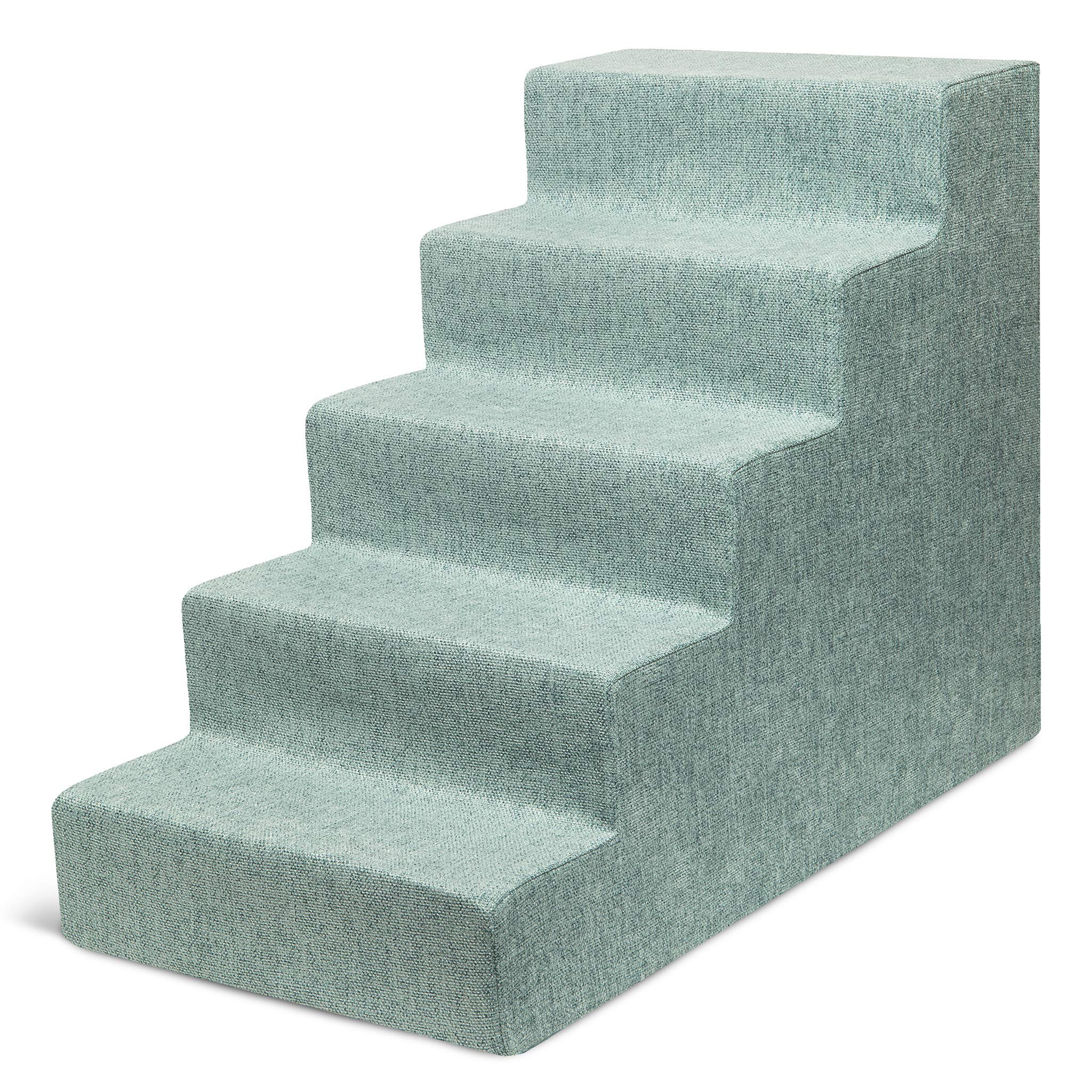 best pet supplies foam pet steps for small dogs and cats, portable ramp stairs for couch, sofa, and high bed climbing, non-slip balanced indoor step support, paw safe - pale teal, 5-step (h: 22.5")