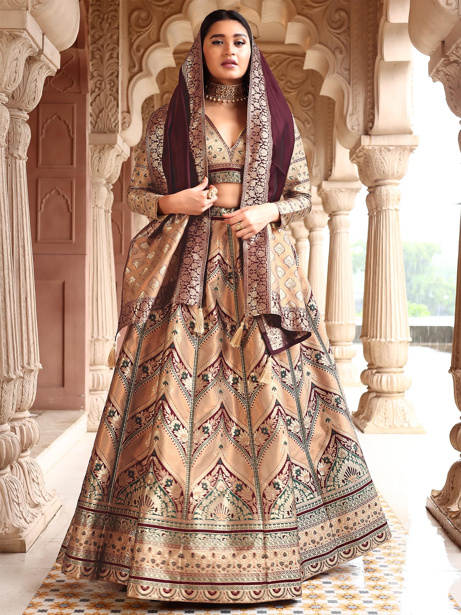 PURVAJA Lehenga Choli damski zestaw ze sztucznego jedwabiu, półszyty