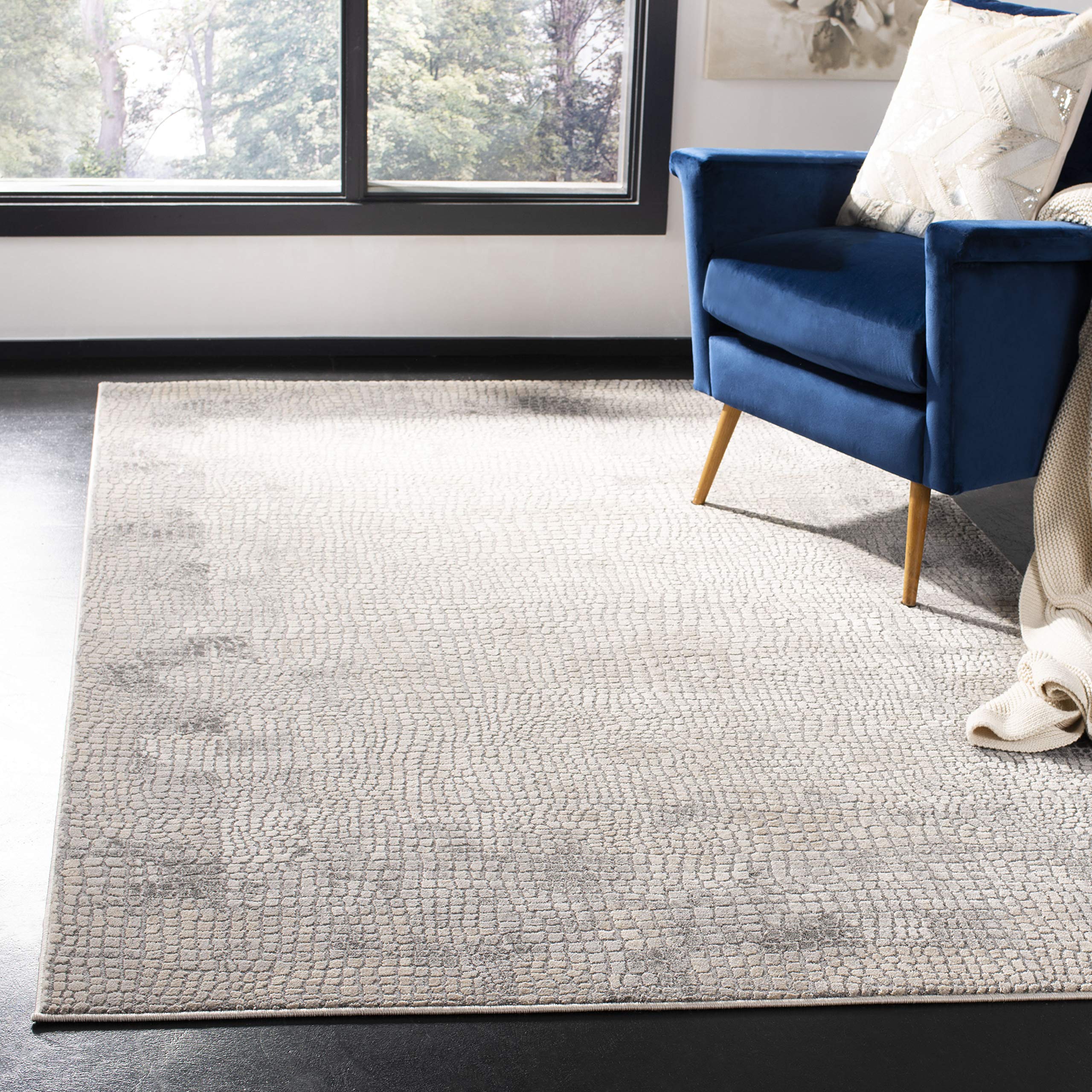 SAFAVIEH Meadow Collection Area Rug - 6'7" Square, Taupe & Grey, Modern Abstract Design, Non-Shedding & Easy Care, Ideal for High Traffic Areas in