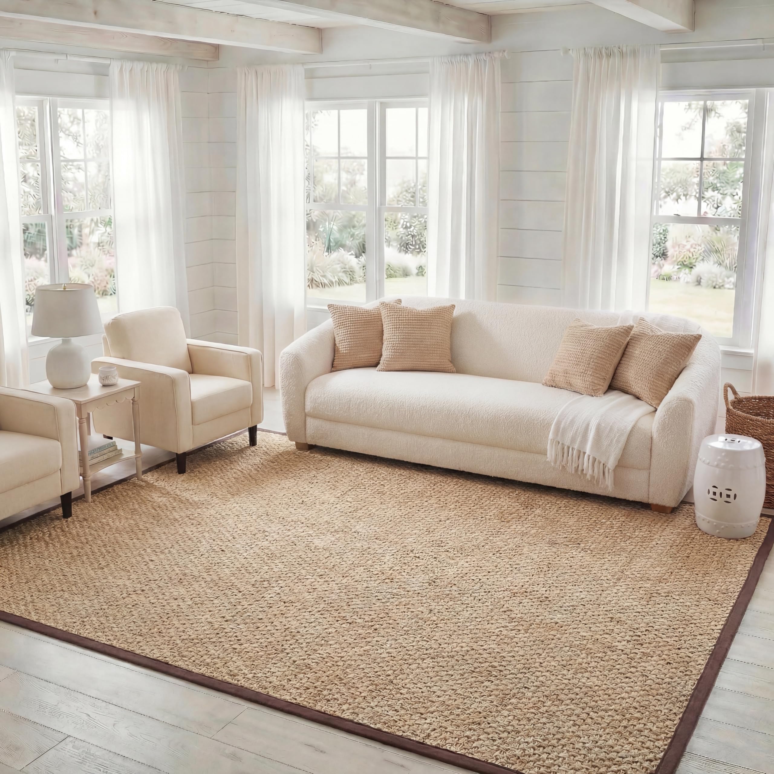 SAFAVIEH Natural Fiber Area Rug 6x9, Textured Natural & Dark Brown NF114K
