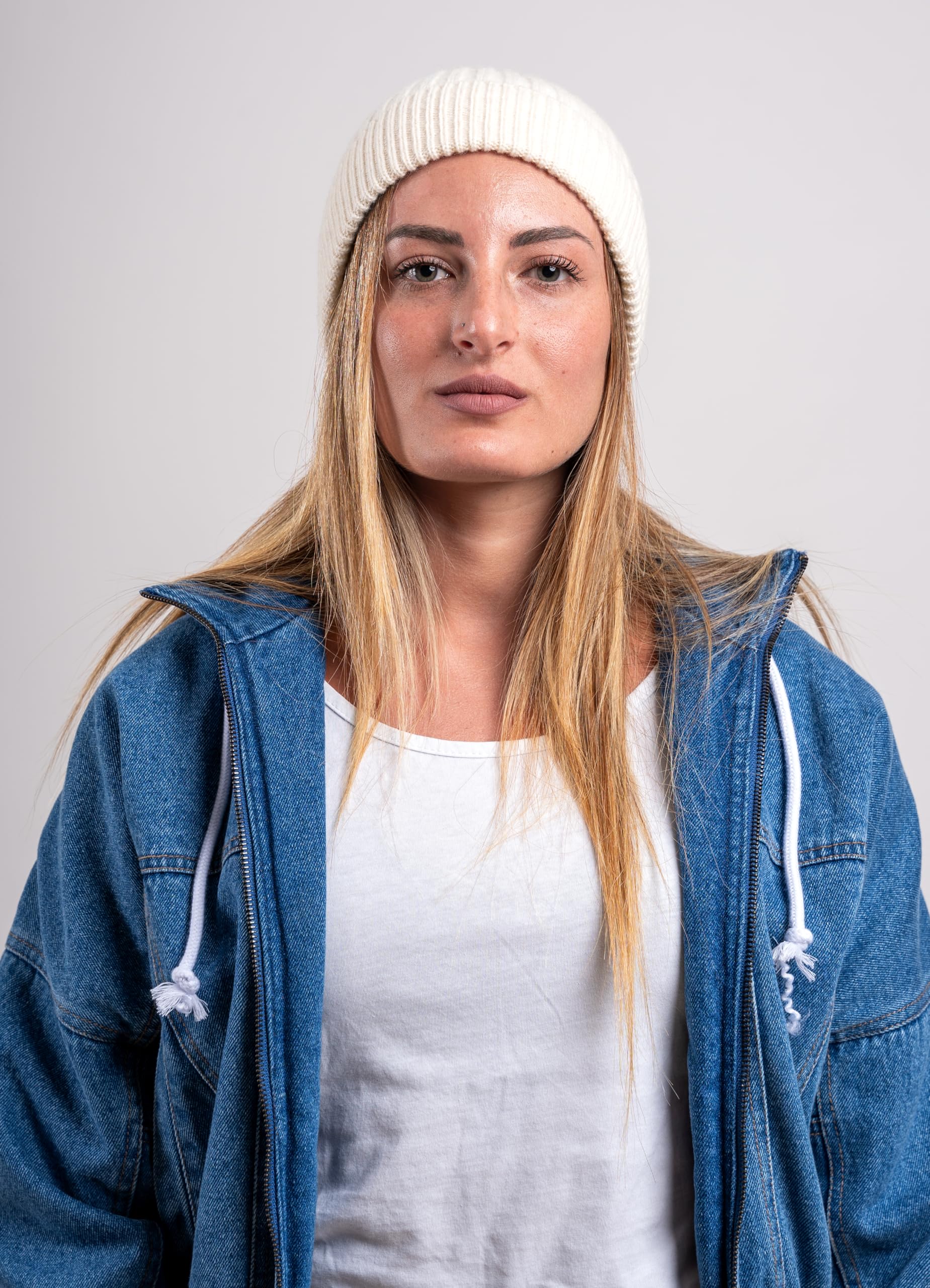 CLASSE77 - 100 % Kaschmirhut mit Rasur an Küsten - Handgefertigtes Produkt - Made in Italy, cremeweiß, One size