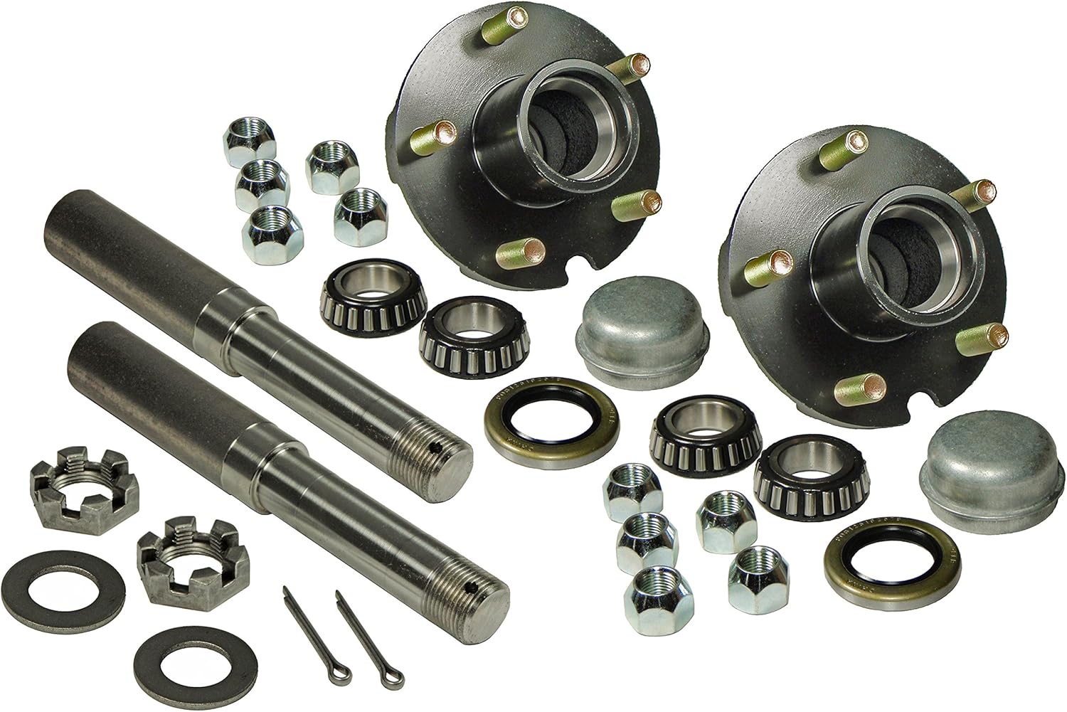 Pair of 5-Bolt On 4-1/2 Inch Hub Assembly (AKRD-2200545) Includes (2) 1-1/16 Inch Straight Spindles & Bearings