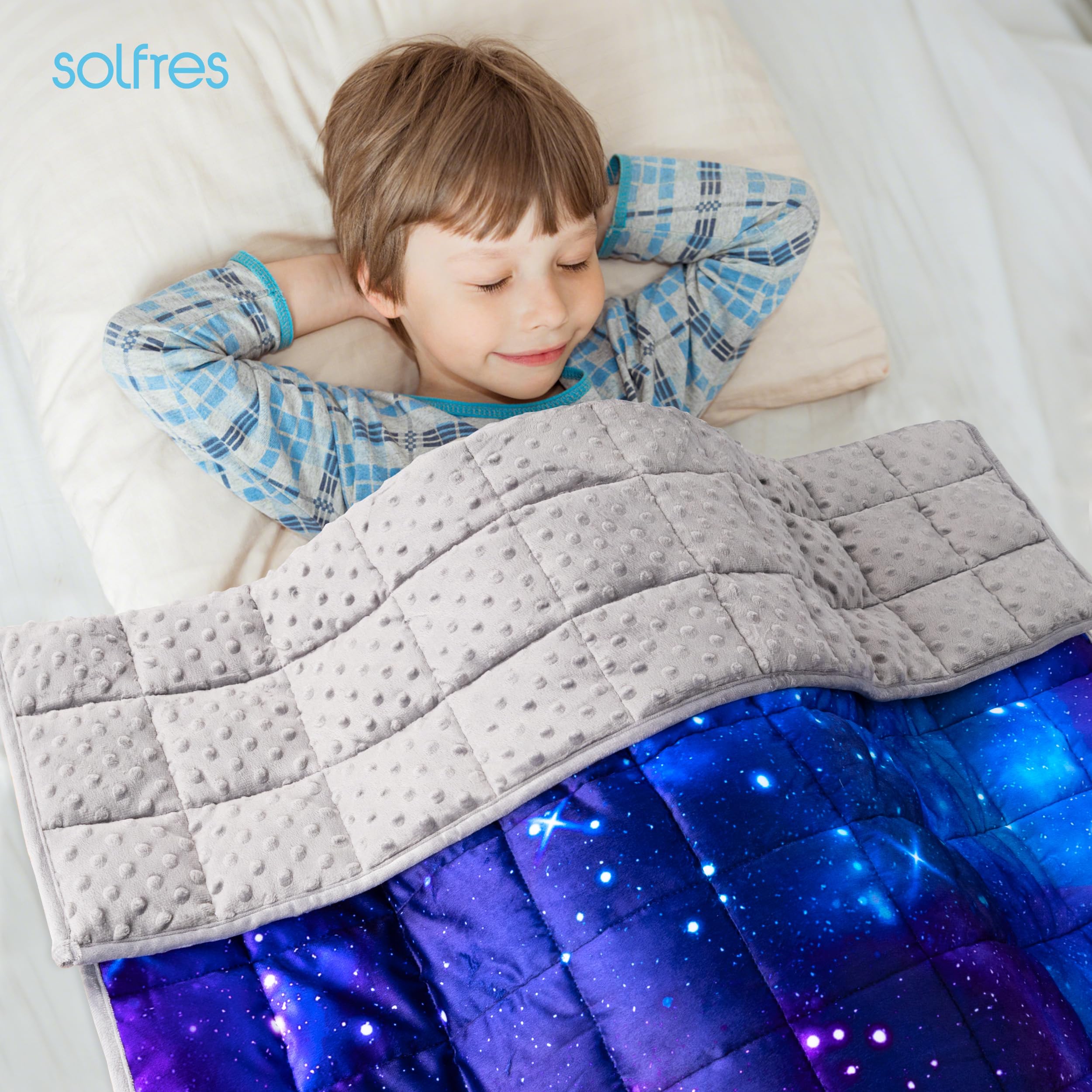 Solfres Gewichtsdecke für Kinder 3,2 kg 102 x 150 cm Minky-Druck Sterne