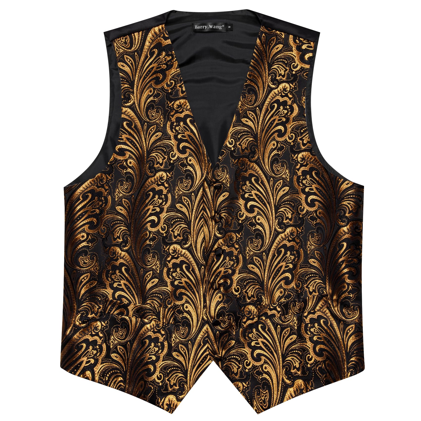 Barry.Wang Set di 7 gilet da uomo in seta jacquard con scollo a V, set da 7 pezzi, gilet formale con cravatta papillon e tasca quadrata per matrimoni e affari
