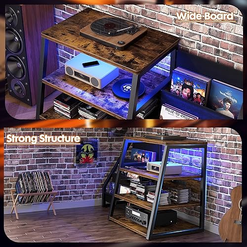 Miniatura 5 de Soporte multimedia AV con tomacorrientes, soportes estéreo y estantes con almacenamiento de vinilo, soporte estéreo con almacenamiento de registros,