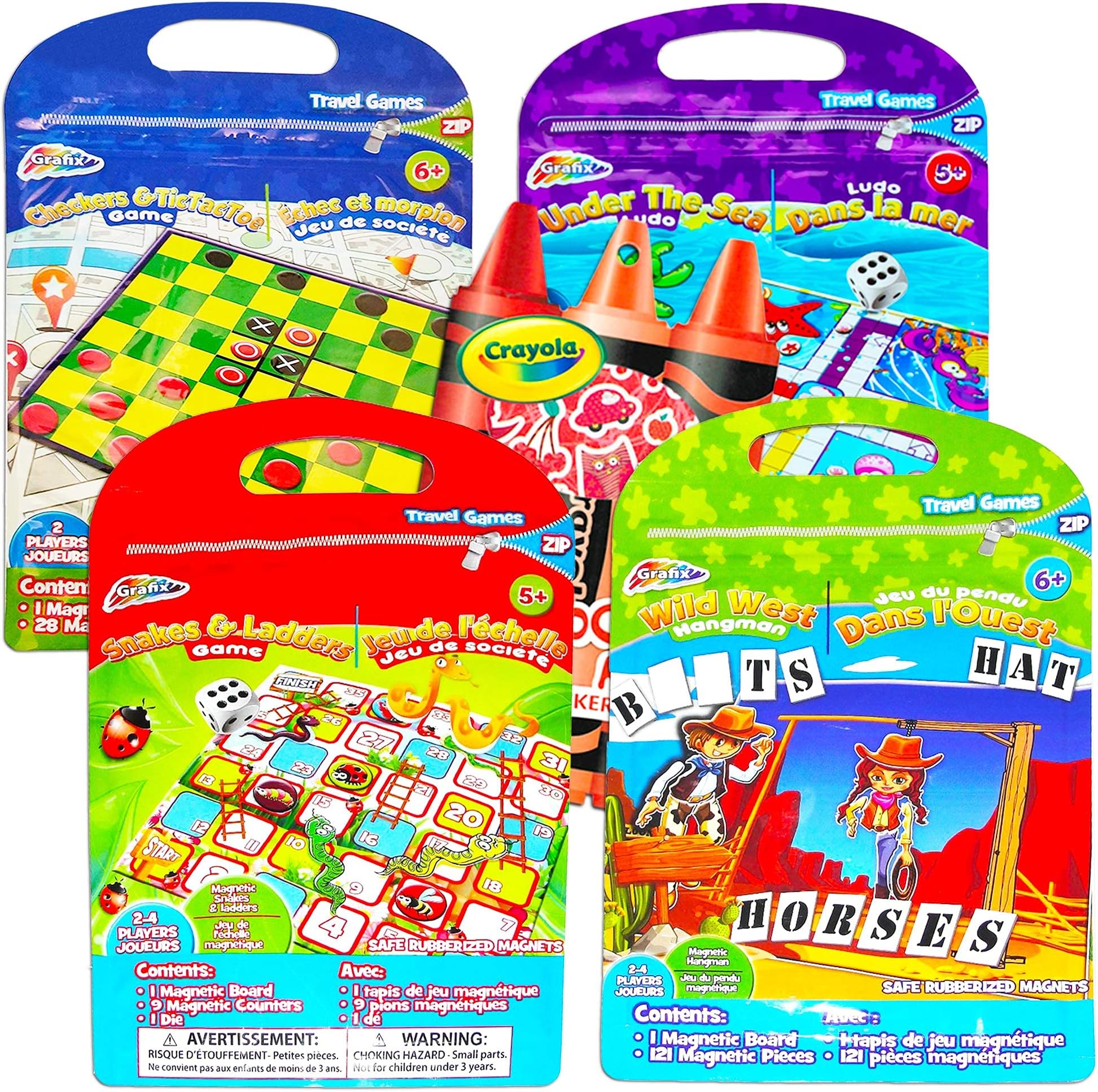 Magnetic Travel Games for Kids Toddlers Set -- 4 Magnetic Games for Travel in Car or Airplane with Reward Stickers (Road Trips Series)