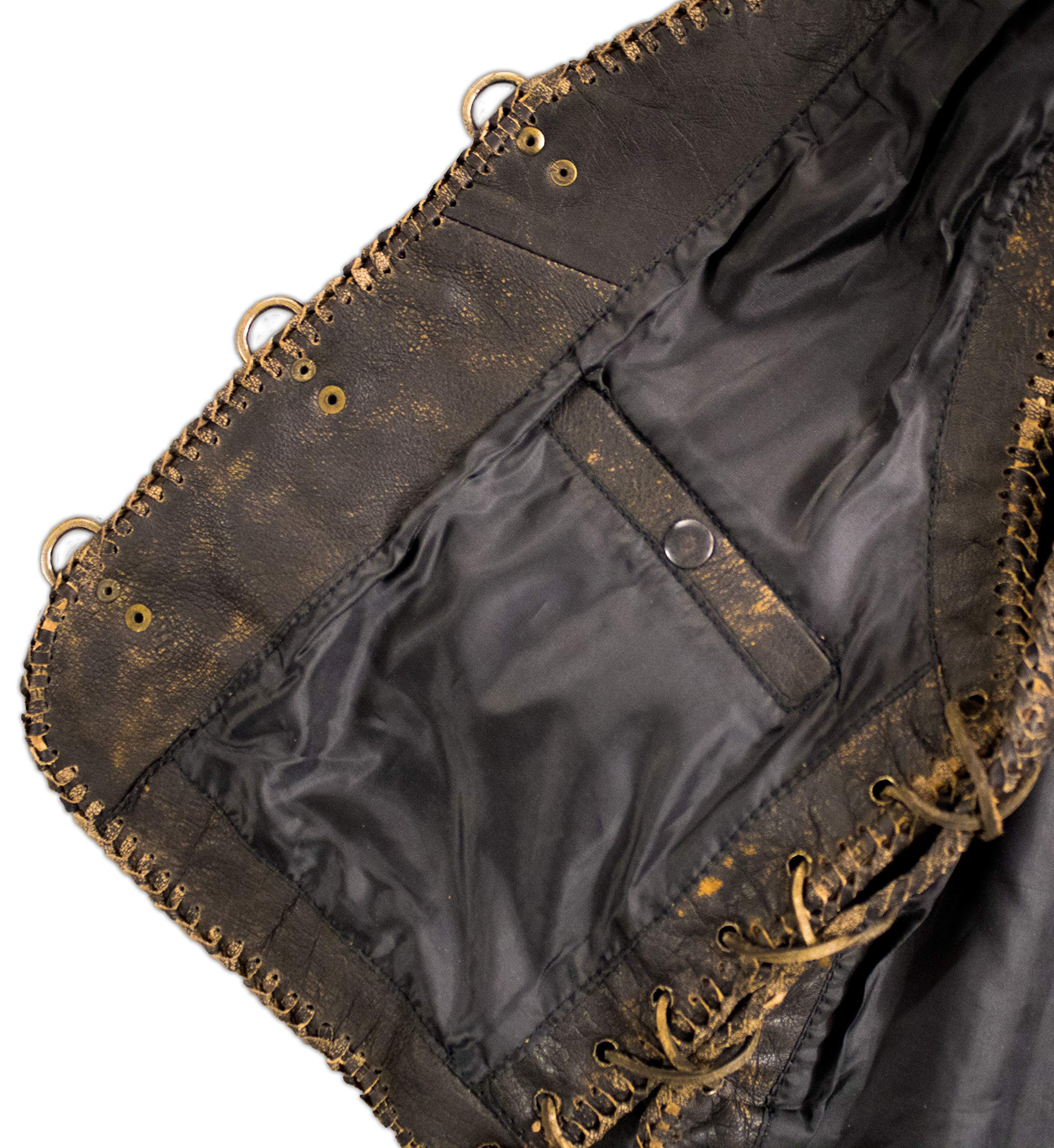 MDM Gilet en cuir vintage pour homme avec double tressage