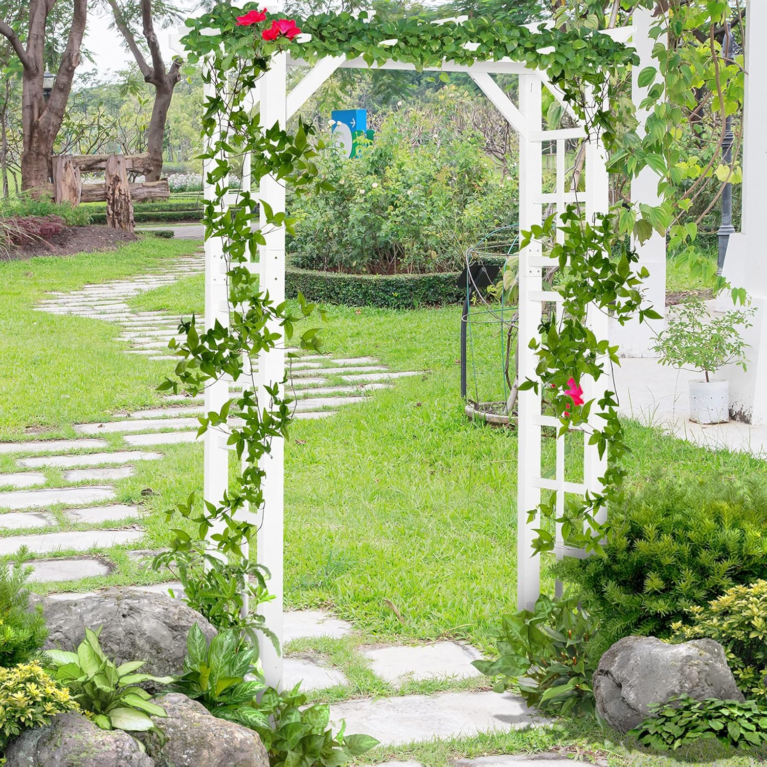 Outsunny 85" Wooden Garden Arbor for Wedding and Ceremony, Outdoor Garden Arch Trellis for Climbing Vines, Fir Wood, White