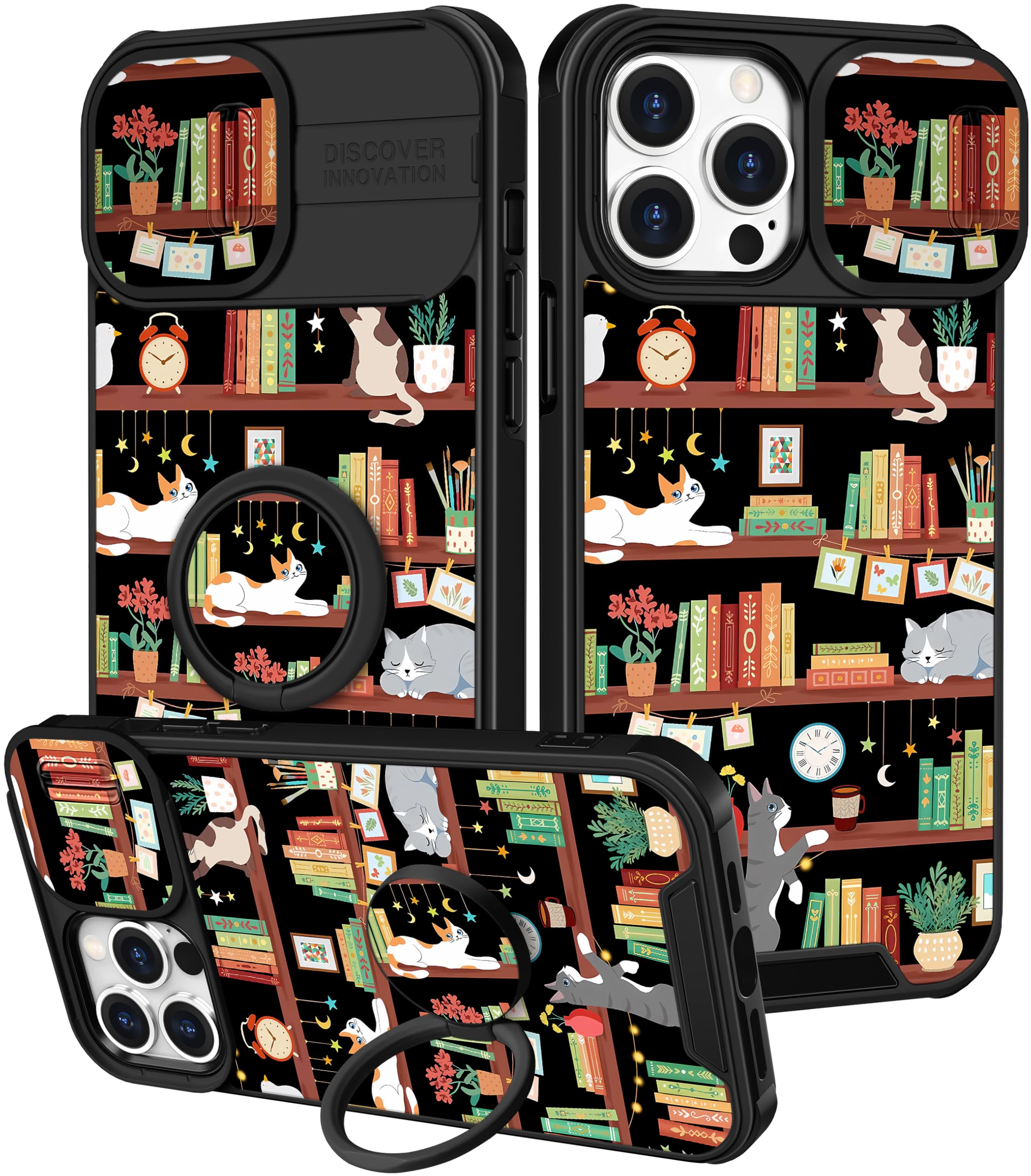 Funermei for iPhone 11 Pro Max Case - Women Girls Cute Phone Cover Girly Pretty Aesthetic Cat and Books Unique Design with Camera Cover Funda for Apple for iPhone 11 Pro Max
