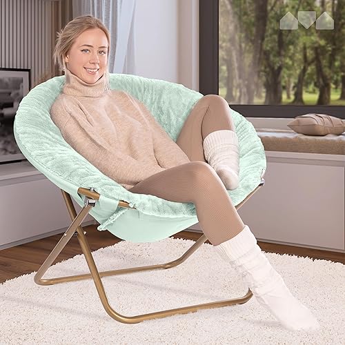 Miniatura 69 de Milliard - Silla acogedora con diseño de platillo, de pelo sintético, para dormitorio, tamaño extragrande (color blanco) Beige,Negro -,Negro +