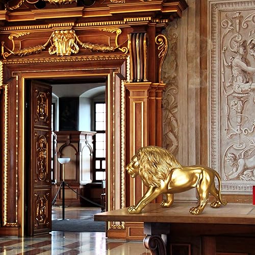 Miniatura 6 de Estatua de león dorada coleccionable de 12 pulgadas, decoración de escritorio, decoración de habitación, decoración del hogar, escultura de arte