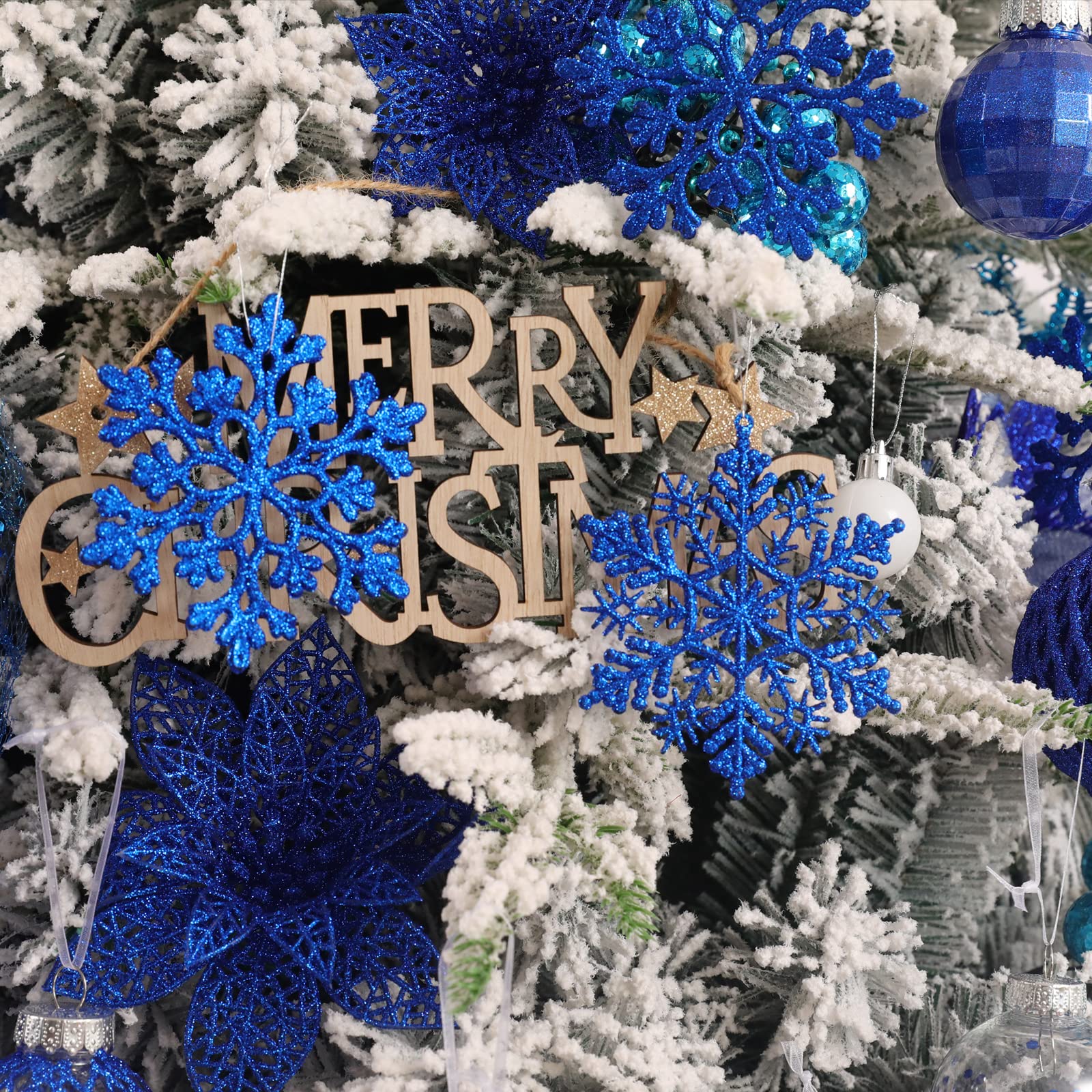 Adornos De Copos De Nieve De Resina - 60 Piezas En 3 Tamaños Para Manualidades Y Decoración Navideña | Colores Blanco, Verde Y Azul