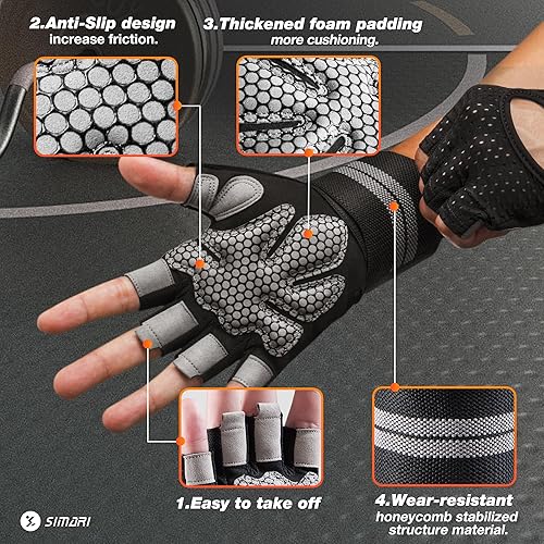 Miniatura 2 de SIMARI Guantes de entrenamiento transpirables para hombres y mujeres, guantes acolchados para levantamiento de pesas con soporte para muñecas,