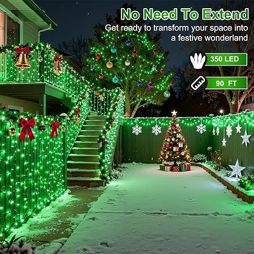 Miniatura 2 de 350 luces LED de Navidad de 90 pies, tira de luces LED para interiores y exteriores, impermeable, 12 modos, alambre verde oscuro, luces de árbol de