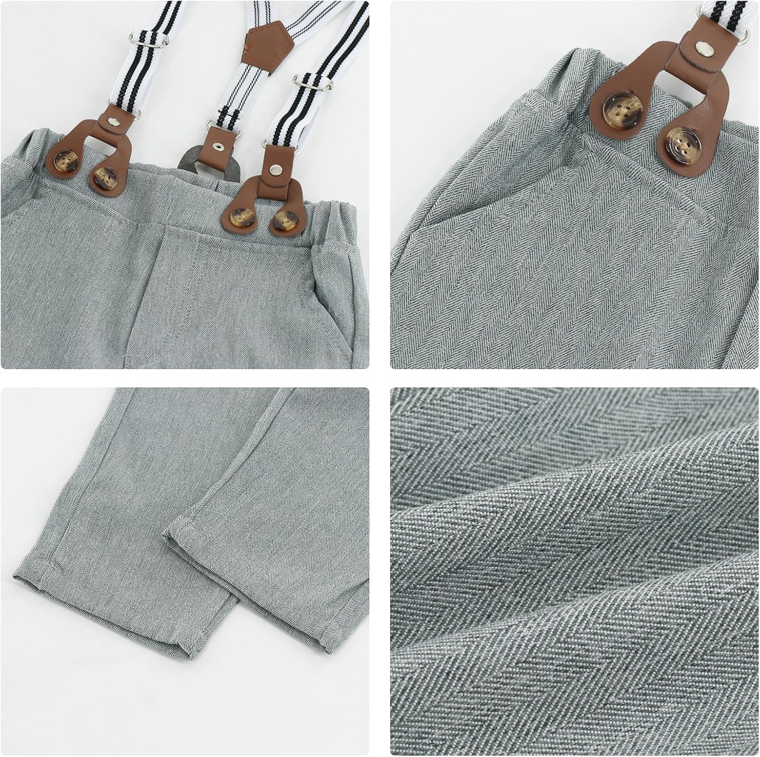 Boys Clothes Set Infant Tuxedo Long Sleeve Gentleman Suit Outfits Beret Hat Suspender Pants Bowtie Baby 0-18M - Image 4