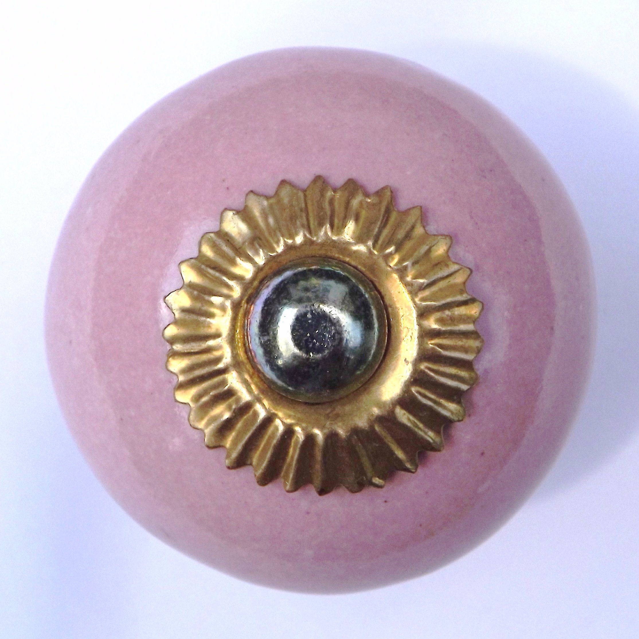 Pink Round (Brass Fittings) Ceramic Cupboard Door knobs Drawer pulls Shabby Chic Handle Porcelain