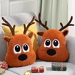 Menkxi 2 peças de almofadas de alce de Natal de 38 cm, enfeites de Natal de rena marrom, lindos travesseiros de pelúcia fofos, decoração de casa de inverno, almofadas de sofá, quarto, sala de estar e