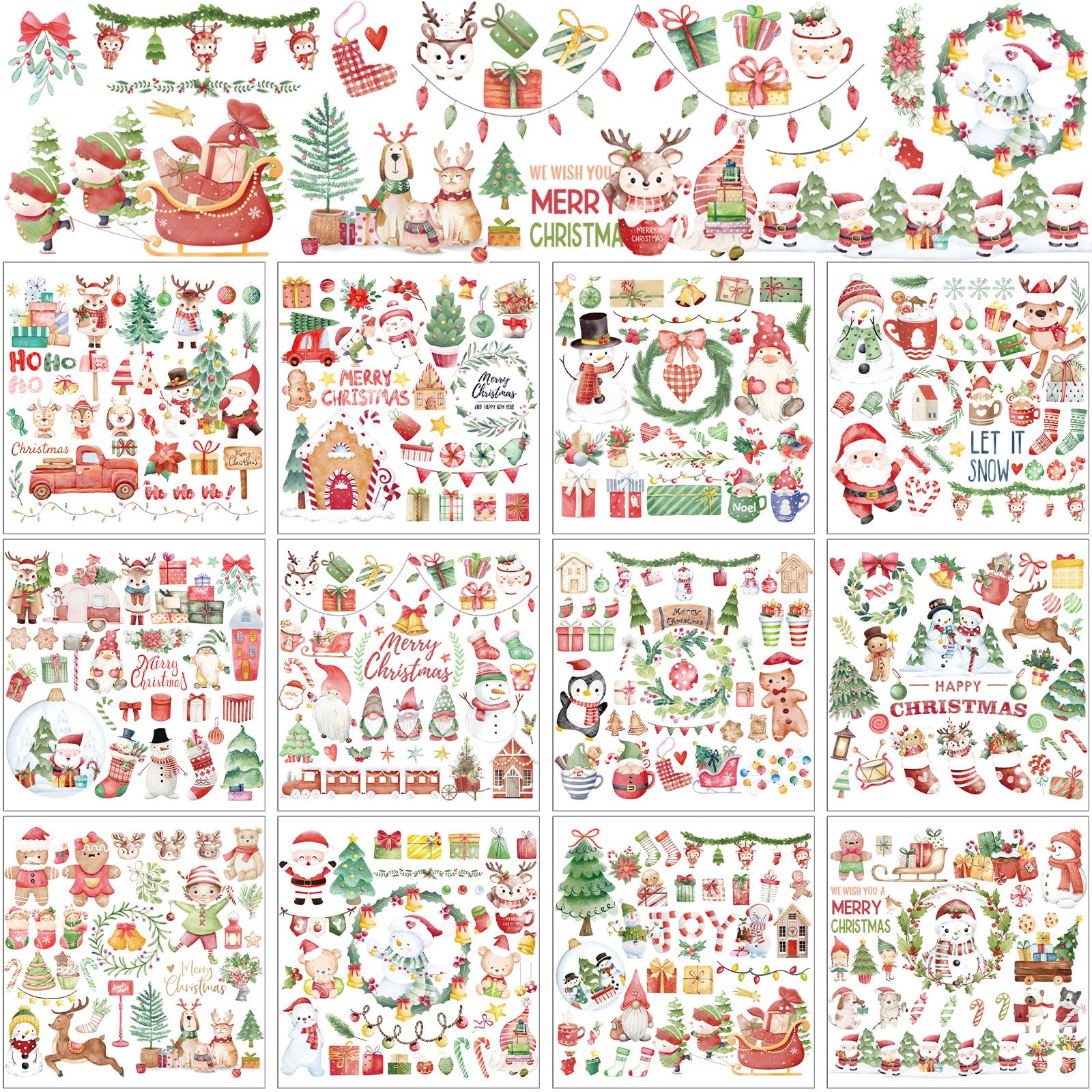BBTO 12 Sheets Christmas Rub on Transfers for Crafts