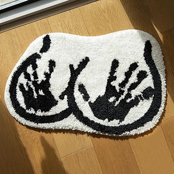 Hot Body Shape Tufted Bath Rug, Funny Hands Pattern Bathmat Carpet, 23.6"x15.8" Abstract Washable Absorbent Floor Mat Home Decor for Bathroom Living Room Non-Slip Doormat