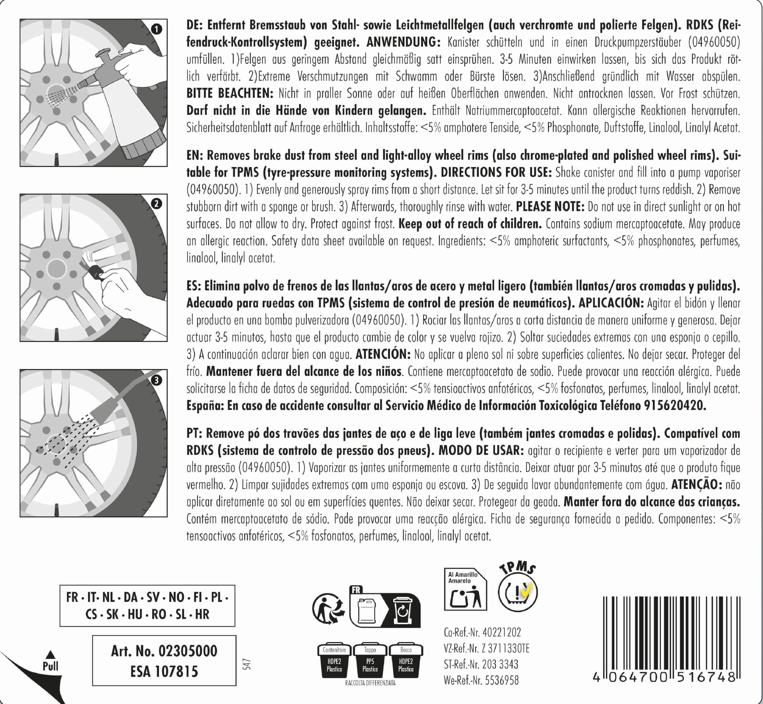 SONAX PROFILINE FelgenReiniger säurefrei (5 Liter) entfernt Bremsstaub von Stahl- sowie Leichtmetallfelgen | Art-Nr. 02305000 | Hochwirksam, entfernt Bremsstaub von Stahl- sowie Leichtmetallfelgen.
