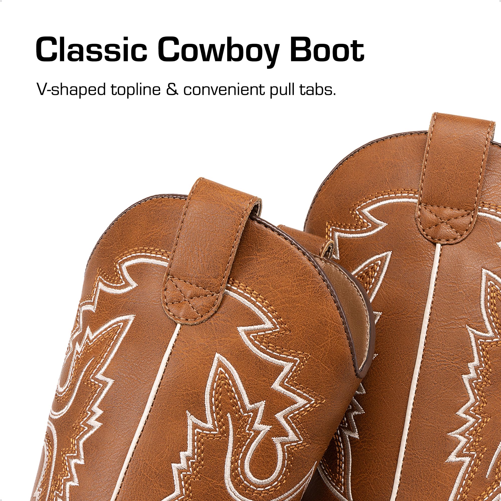 DREAM PAIRS Bottes de cowboy mi-mollet pour garçons et filles Bottes d'équitation à bout carré pour enfants, marron, 32 EU