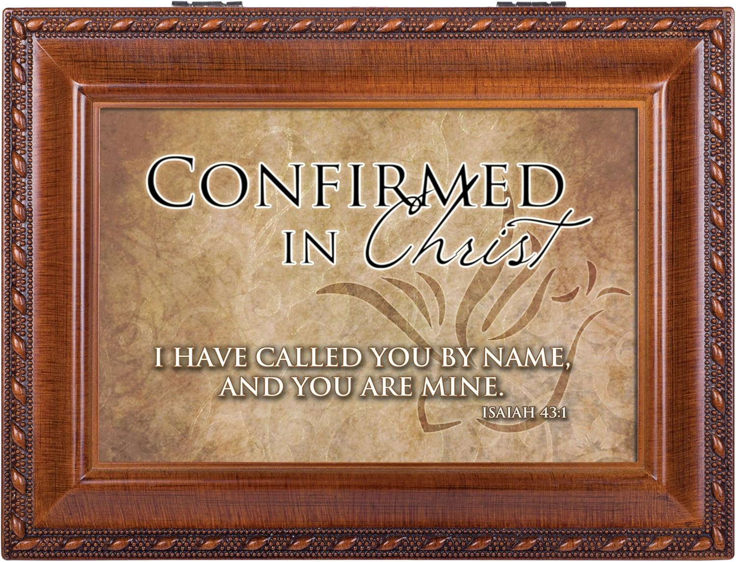 Cottage Garden Confirmed in Christ Woodgrain Rope Trim Music Box Plays How Great Thou Art