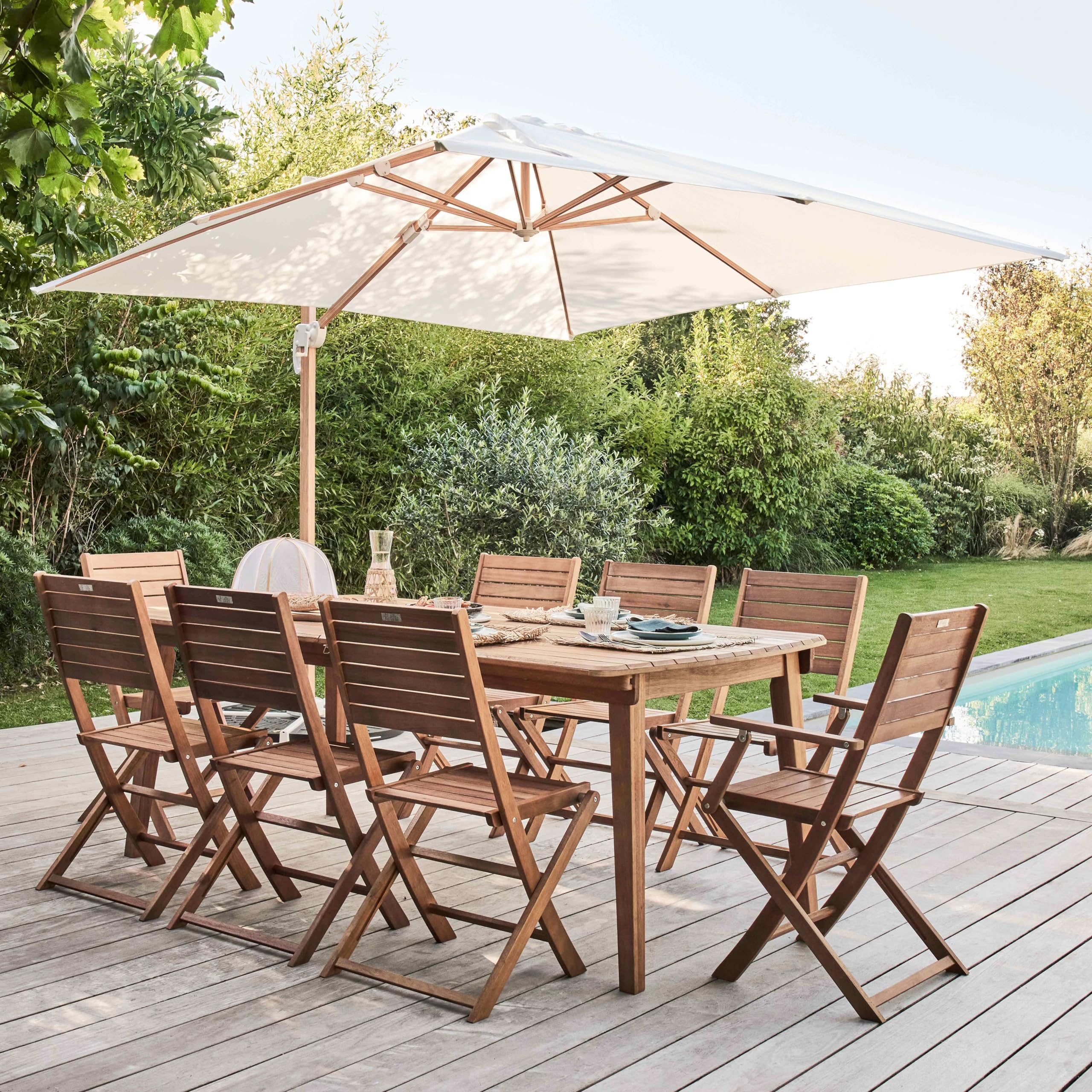 Oviala Parasol déporté carré 3x3m Effet Bois écru