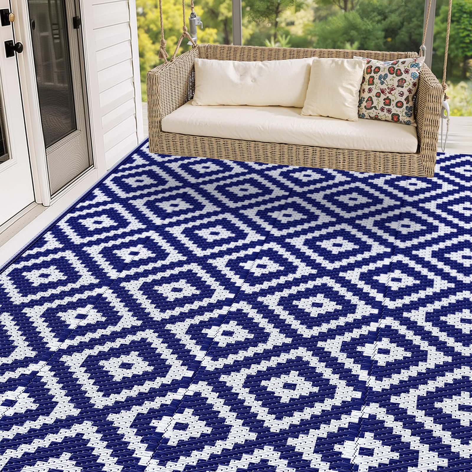 Mattitude Waterproof Outdoor Rug 6x9 Ft Outdoor Plastic Straw Rug Reversible Patio Rug Large Outdoor Carpet Area Rug for Patio Backyard Picnic Beach