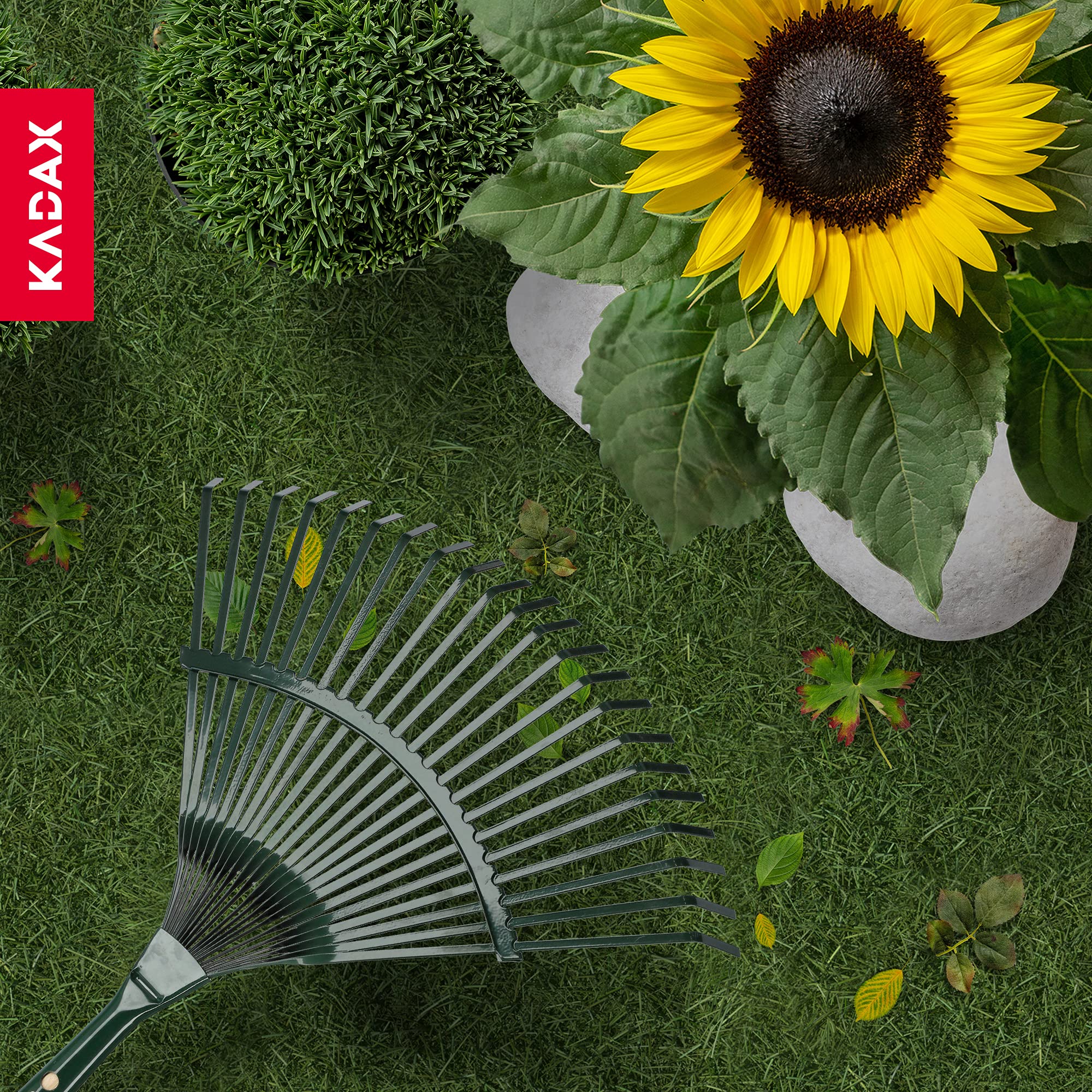 KADAX Rastrillo para Hojas, rastrillo Ajustable con Mango para jardín, césped, cómodo rastrillo de jardín, Compartimentos para Hojas, Escoba para Hojas, (Cinta)