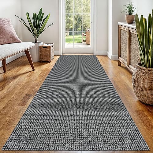 Vista 380 de EARTHALL - Tapete tejido lavable con parte trasera de goma, tapete trenzado de algodón antideslizante para interiores para entrada, pasillo, cocina