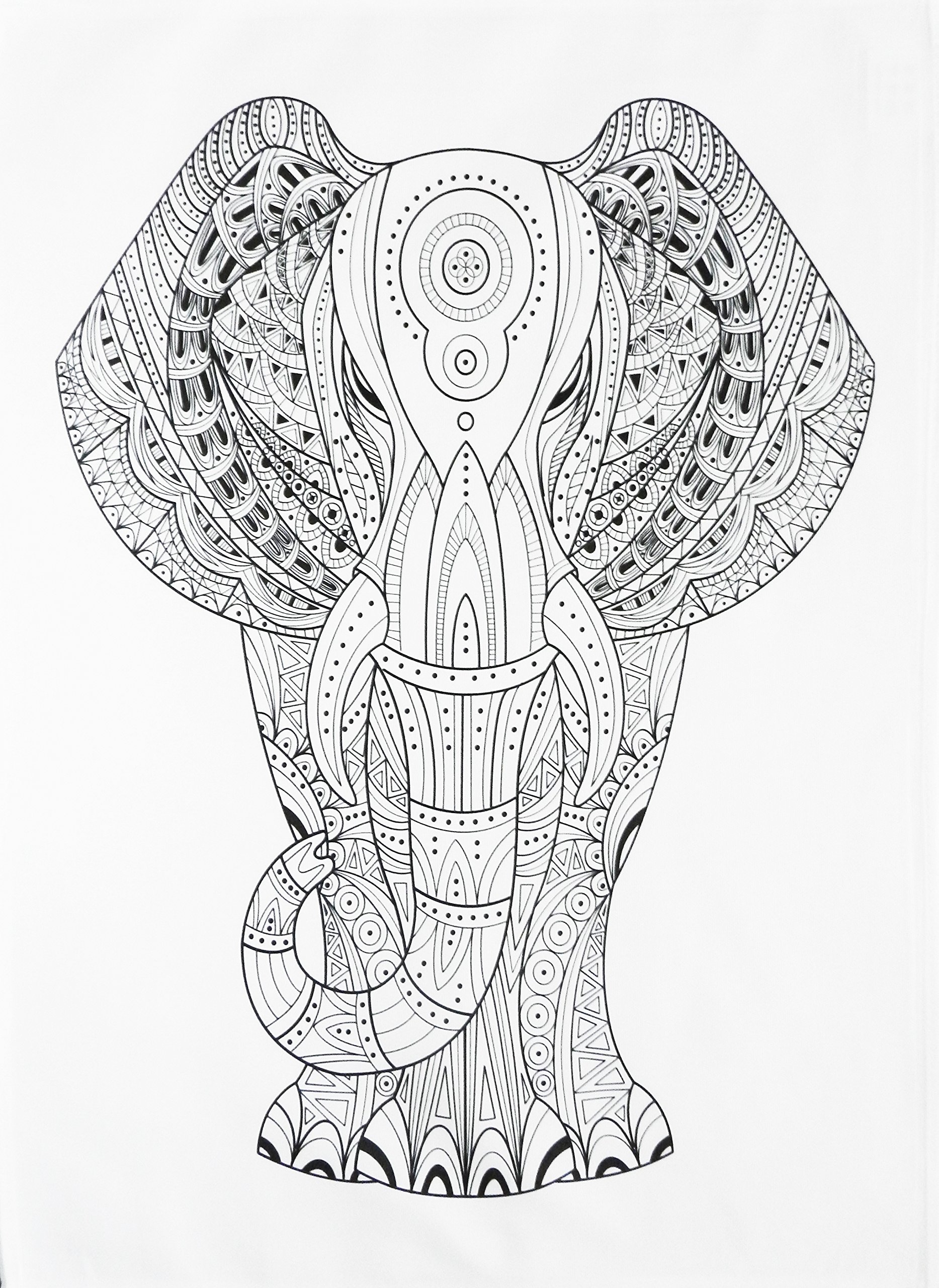 Half A Donkey White/Black The Big Zentangle Elephant - Large Cotton Tea Towel