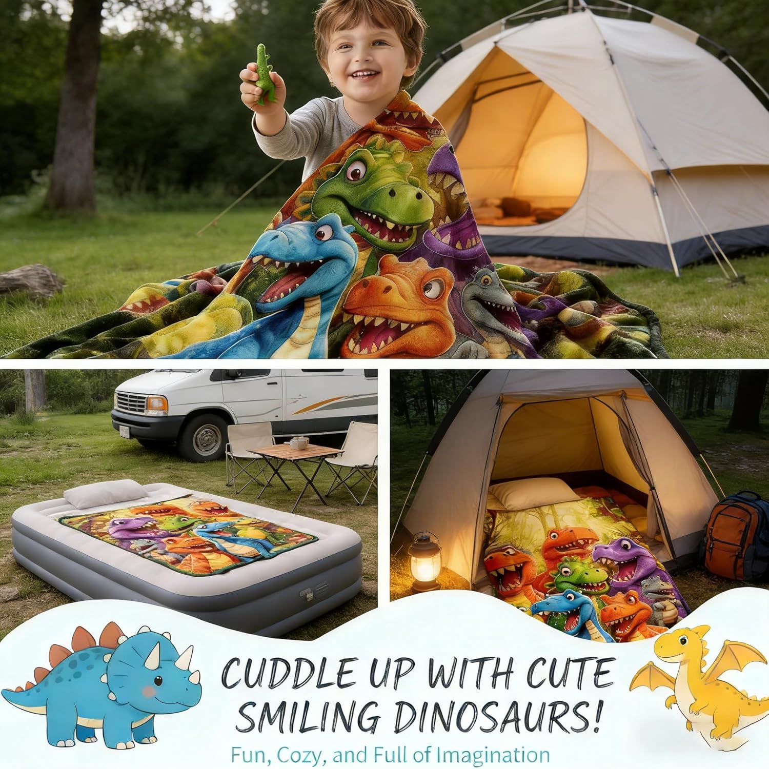 Dinosaur Blanket for Boys Girls 3D Dinosaur Throw Dino Blanket for Toddler Boys Kids Cute Smiling Dinosaurs HD Digital Print Flannel Ultra Soft Lightweight All Season (60in*51in) - Image 2