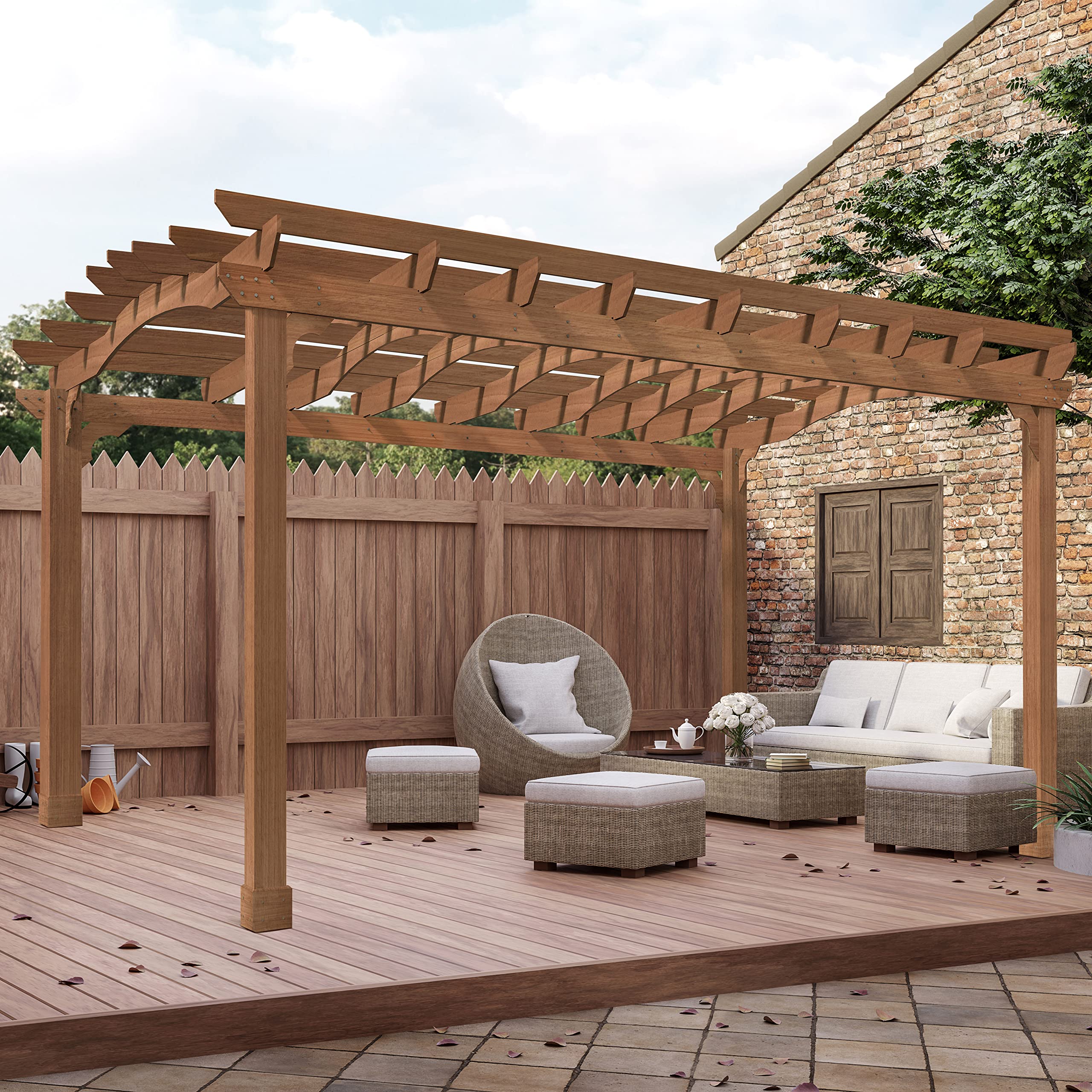 Buy MUPATER Wooden Pergola Gazebo for Patio with Arched Roof and Ground