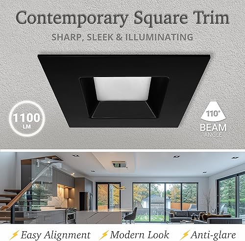 Miniatura 7 de NUWATT Paquete de 4 luces LED cuadradas negras de 6 pulgadas, CCT 2700K3000K3500K4000K5000K seleccionables, 1100 lúmenes, 14 W, regulable,