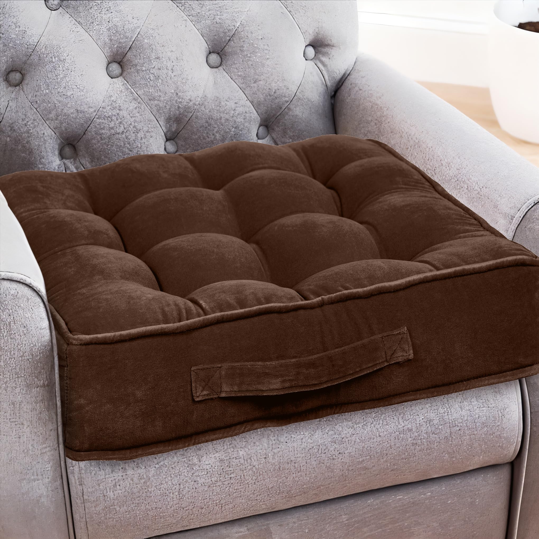 Casabella Booster Cushion-Armchair Booster Cushion Large Booster Seat Dining Chair 50x50+10cm Thick Floor Cushion, Pregnancy & Post-Operative Adults Chair Bolster Cushion Seat, Car Seat Sofa-Chocolate