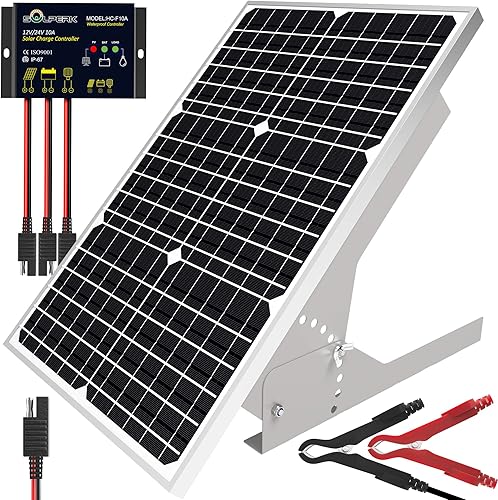 Kit de panel solar de 30 W de 12 V, cargador de panel solar monocristalino fuera de la red con controlador impermeable inteligente + soporte de