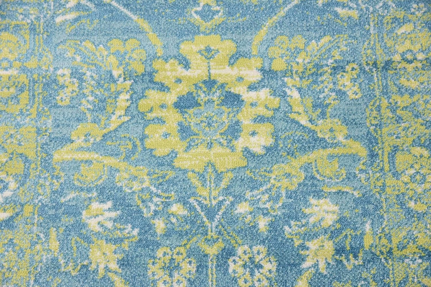 Unique Loom Imperial Collection Traditional, Vintage, Distressed, Border, Floral Area Rug (2' 0 x 6' 0 Runner, Blue/Green)