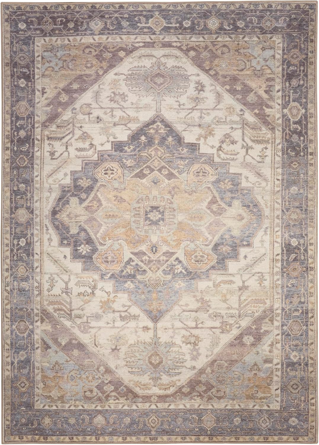 Nourison Home Vintage Washables Ivory Purple 4' x 6' Area Rug - Easy Clean, Non Shedding, Bed Room, Living Room, Dining Room, Kitchen (4' x 6')